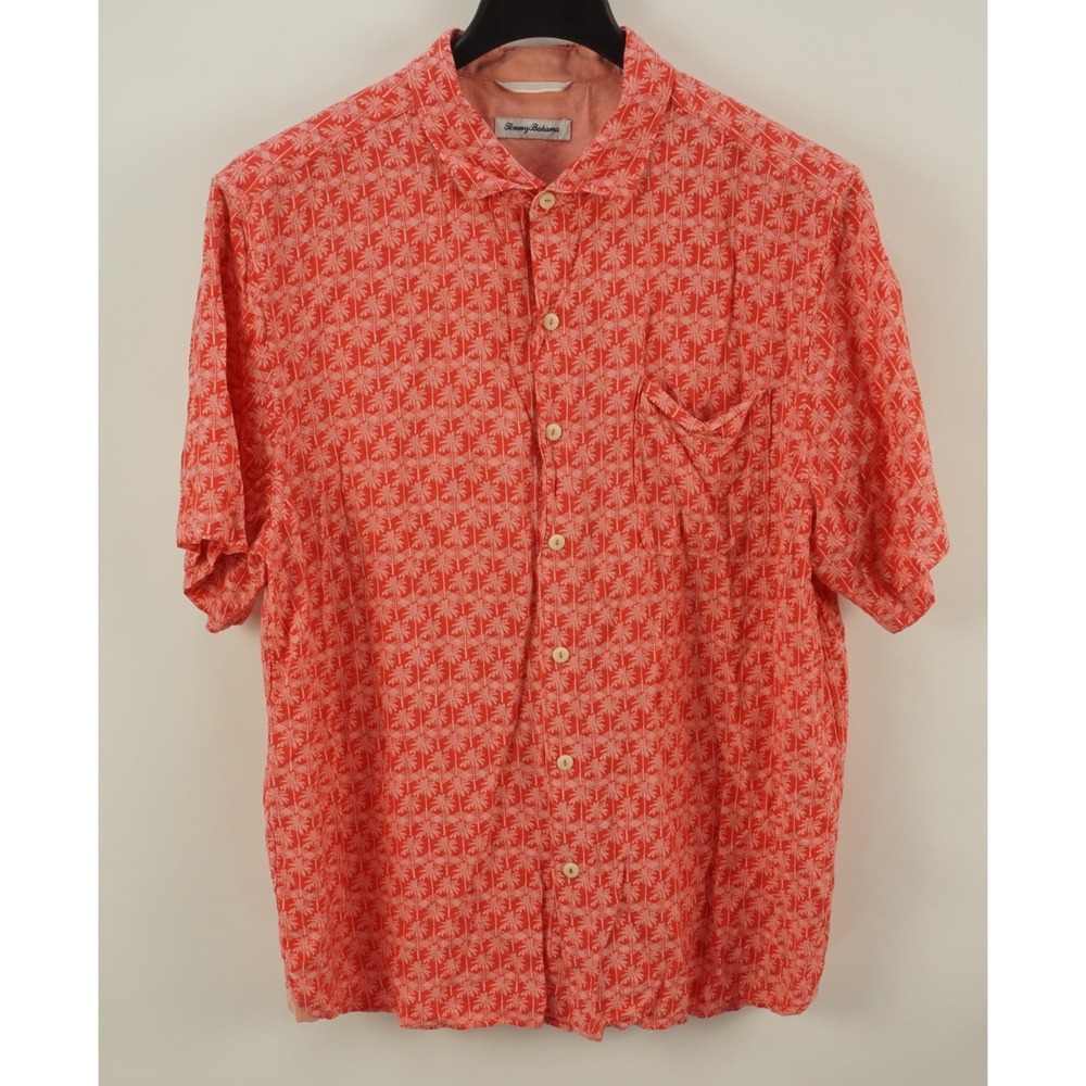 Tommy Bahama Lenzing Viscose Palm Tree Hawaiian Shirt Men's XL Red Textured